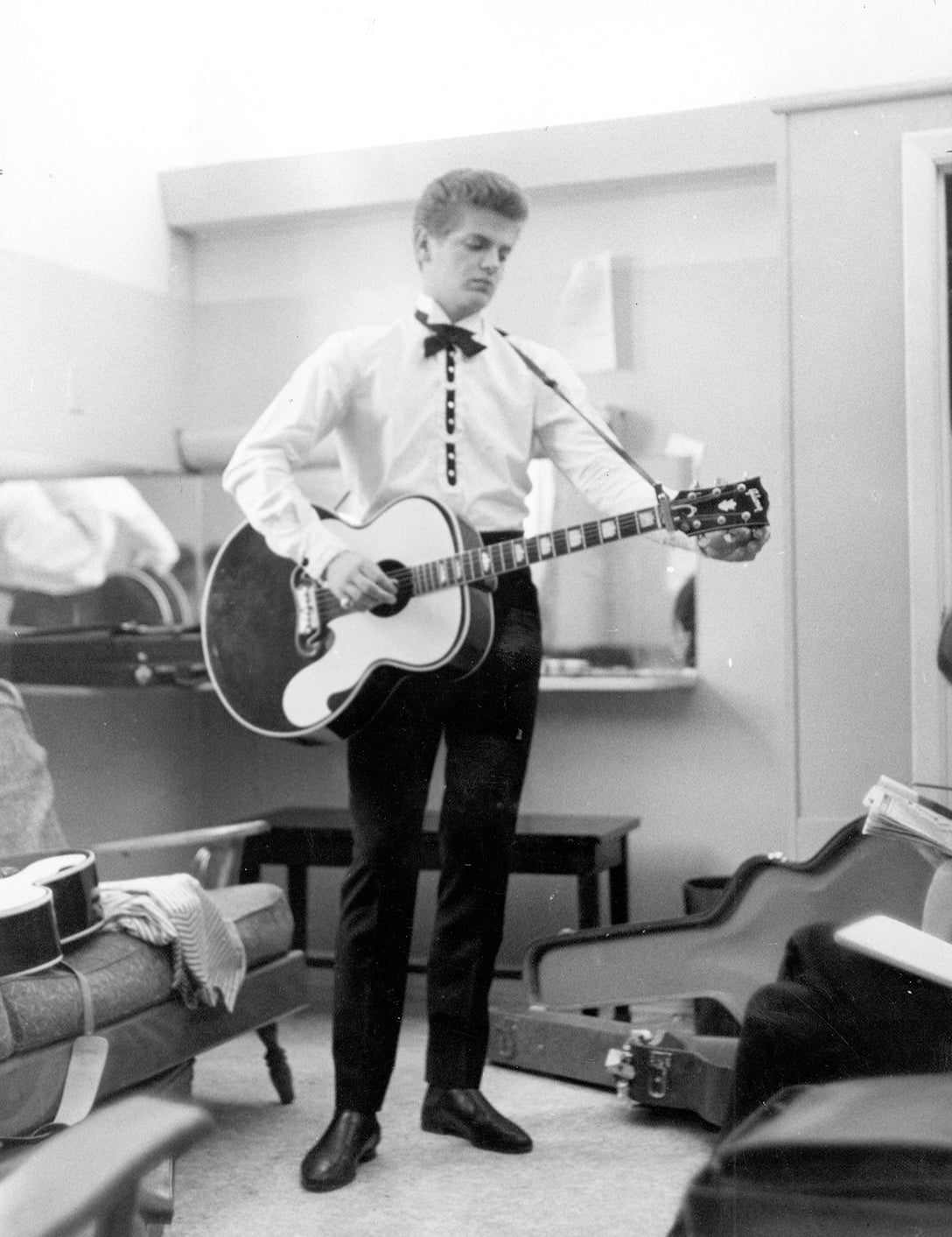 black-and-white photograph of Phil Everly of the Everly Brothers